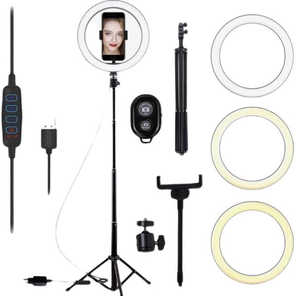Selfie Ring Light Statief - Ringlight met statief - Licht met Flexibele Telefoonhouder- 10 inch
