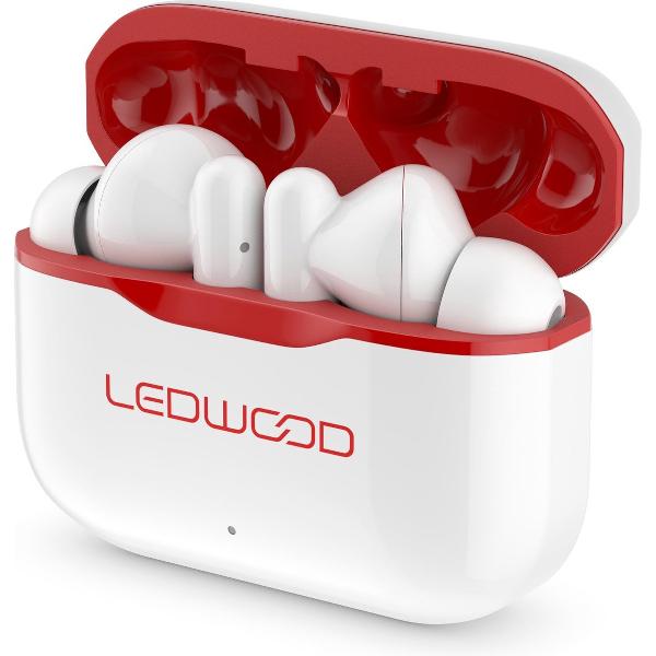 LEDWOOD LD-T06-WHI-RED CAPELLA TWS earphones met oplaadcase en superbass, wit/rood