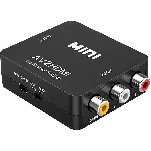 RCA naar HDMI - AV naar HDMI Video Converter - 1080P Mini RCA Composiet CVBS AV naar HDMI Video Audio Adapter, Ondersteuning PAL/NTSC met USB voor TV/PC/PS3/PS2/STB/Xbox VHS/VCR/Blue-Ray DVD-spelers