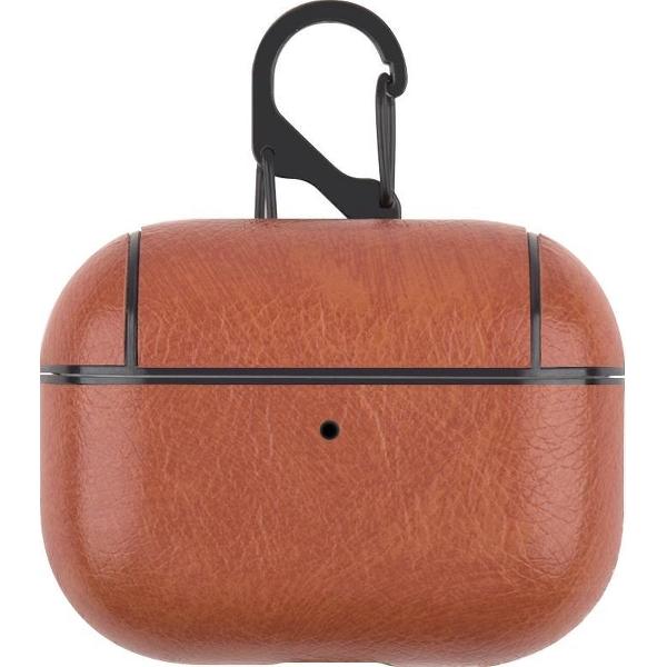 By Qubix - AirPods Pro lederen hoesje Pro Leather series - Met bevestigingsclip - bruin - AirPods hoesjes