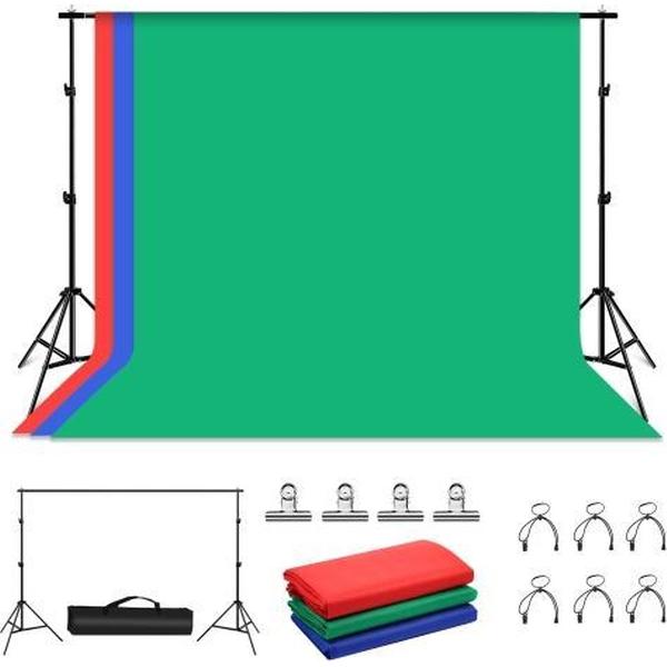 PULUZ 2x3m Fotostudio Achtergrond Ondersteuning Stand Achtergrond Lat Beugel Kit met Rood / Blauw / Groen Achtergronden