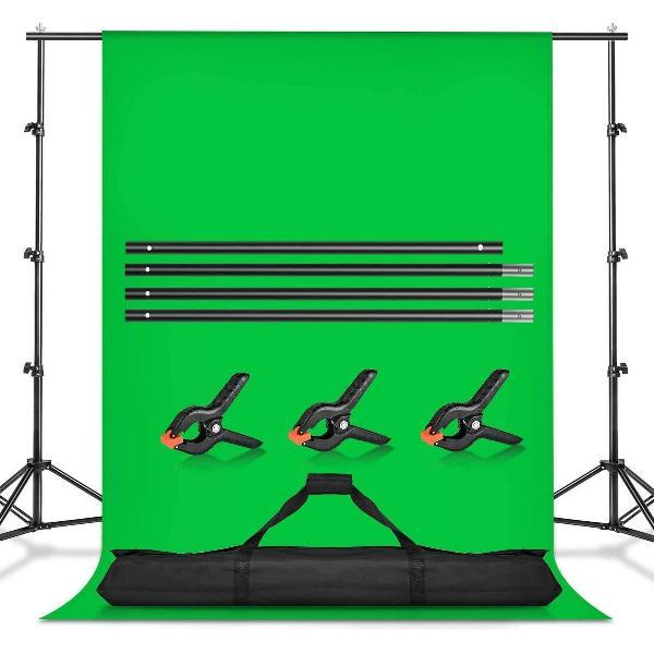 BRYGHT Green screen - Chroma Key - 300 x 300 - Inclusief Doek - Achtergronddoek - Achtergrondstatief - Achtergrondsysteem