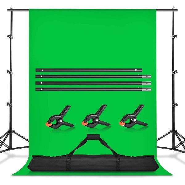 BRYGHT Green screen - Chroma Key - 300 x 300 - Inclusief Doek - Achtergronddoek - Achtergrondstatief - Achtergrondsysteem