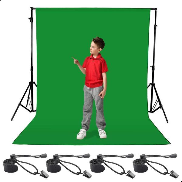 AWEMOZ® Green Screen Doek 200 x 150cm - Achtergronddoek - Fotostudio - Green Screen Studio - 4x Luxe Achtergrond Klemmen