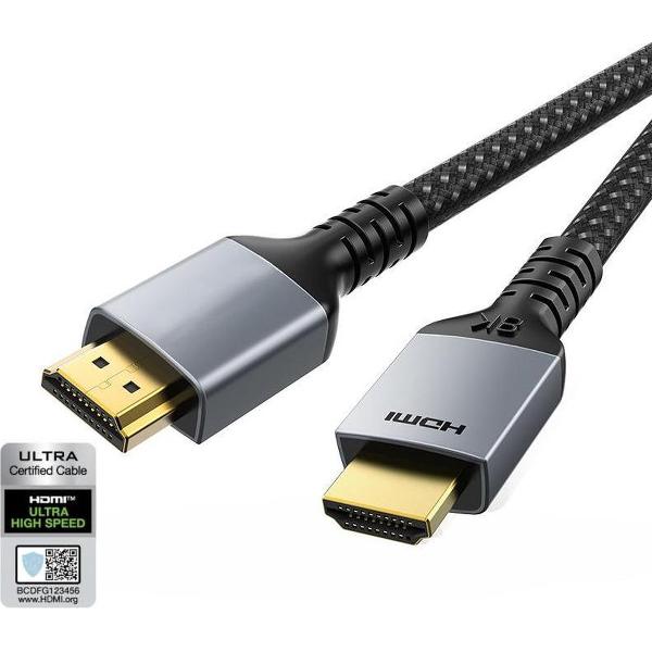 NÖRDIC HDMI-N1024 HDMI Ultra High Speed kabel - Gecertificeerd - 8K 60Hz - HDMI 2.1 - 48Gbps - Dynamische HDR eARC - 2 m - Zwart