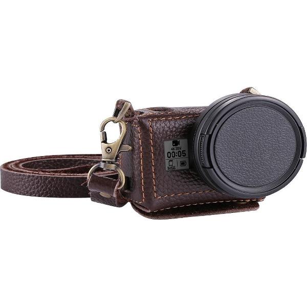 PULUZ voor GoPro HERO7 zwart / 6/5 Litchi textuur lederen behuizing met set sleutelgat en nekriem en 52 mm UV-lens (bruin)