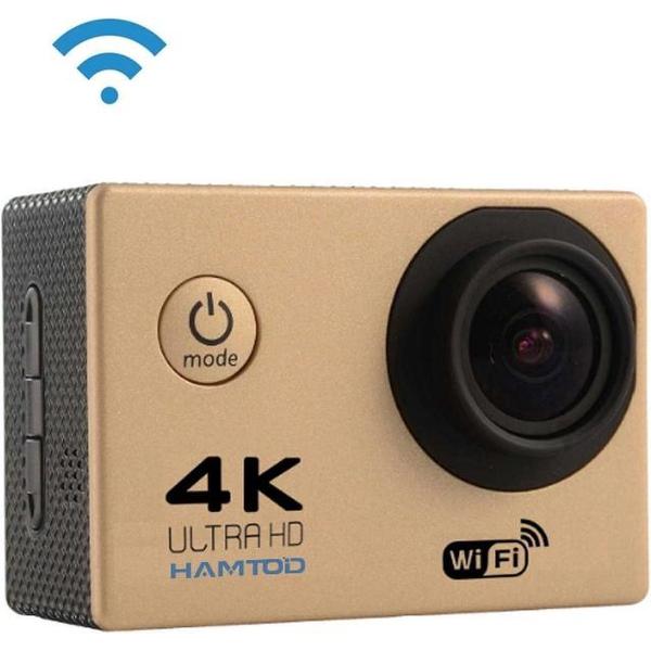 HAMTOD H9A HD 4K WiFi-sportcamera met waterdichte behuizing, Generalplus 4247, 2,0 inch LCD-scherm, 120 graden groothoeklens (goud)