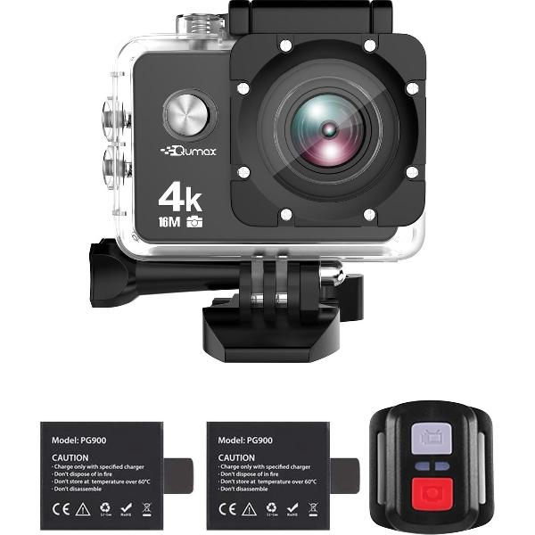 Qumax 4K Action Camera met Accessoires - Actioncam - WiFi - Waterdichte Case - Afstandsbediening - Complete Set