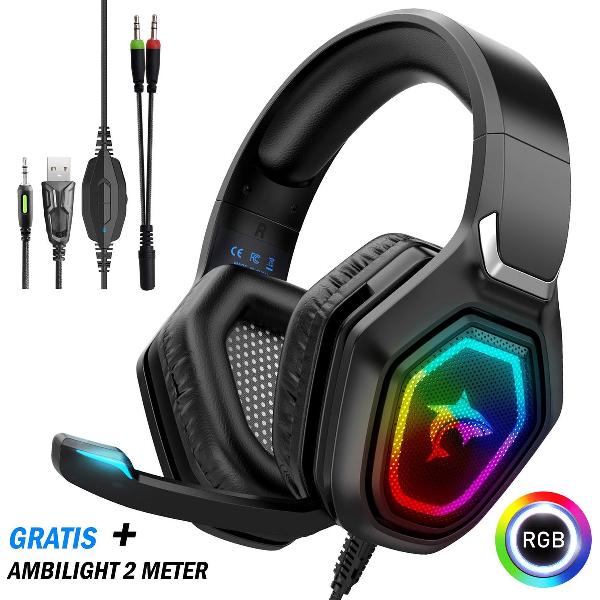 Culture Gadgets RGB PRIME Koptelefoon - met GRATIS AMBILIGHT 2M - RGB led verlichting - Voor PS4 PS5 en XBOX One Gaming Hoofdtelefoon - Professionele Gaming Headset - Surround Sound & Noise cancelling headphone
