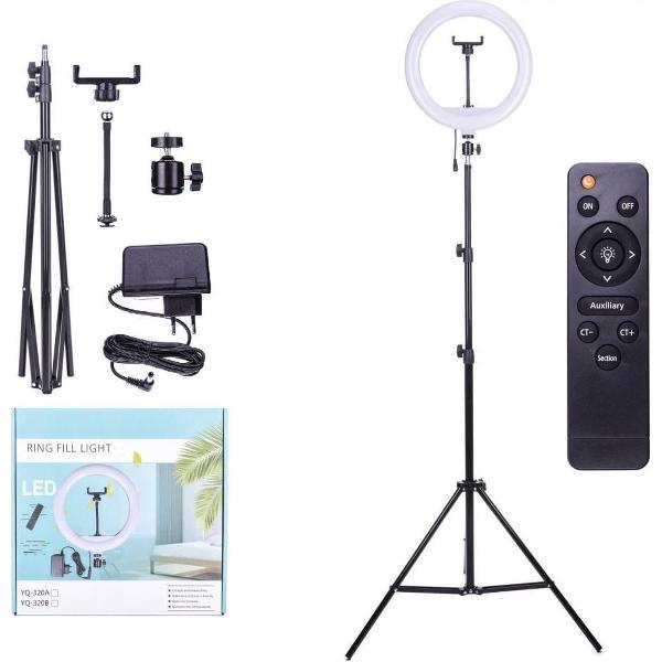 Ringlamp met Statief en Telefoonhouder - Selfie Ring Light Smartphone Houder - LED Ringlight - Ring Lamp - Studiolamp - Verstelbare hoogte & 360 graden draaibaar YQ-320A - Zwart