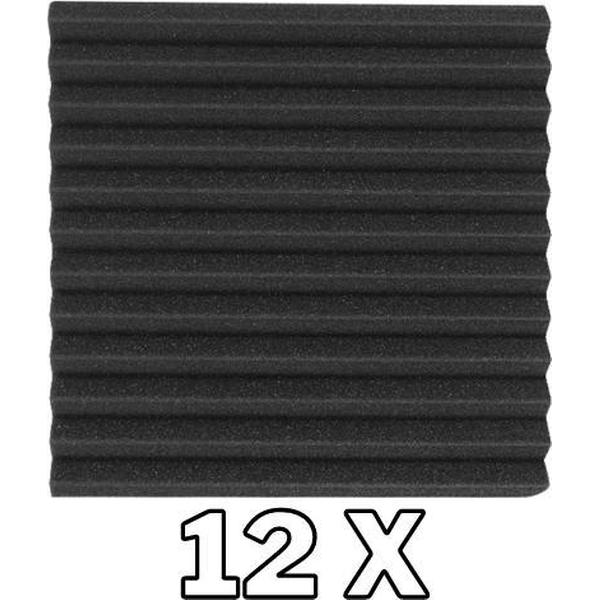 Geluidsisolatie - 12 STUKS - Noppenschuim - Akoestisch studioschuim - 30 x 30 x 2 cm dik - INCLUSIEF PLAKKERS - Studio Foam - Isolatie Foam - Isolatieplaten - Isolatie Plaat - ZWART
