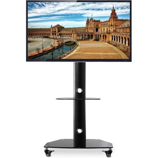 HN® Mobiele tv-standaard | rolbaar | 27-55 inch | televisie trolley televisievoet | draaibaar, in hoogte verstelbaar, 2 platen, max. VESA 400 x 400 mm
