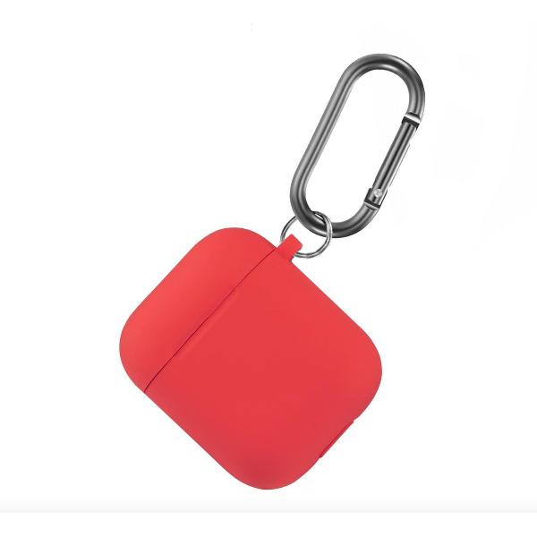 Airpods hoesje met Haak - Siliconen beschermhoesje voor de Apple AirPods oplaadcase - Rood