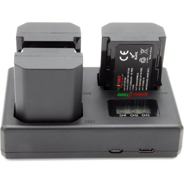 ChiliPower Sony Accu NP-FZ100 Kit Deluxe - 3 accu's + Triple lader, voor het laden van 3 accu's