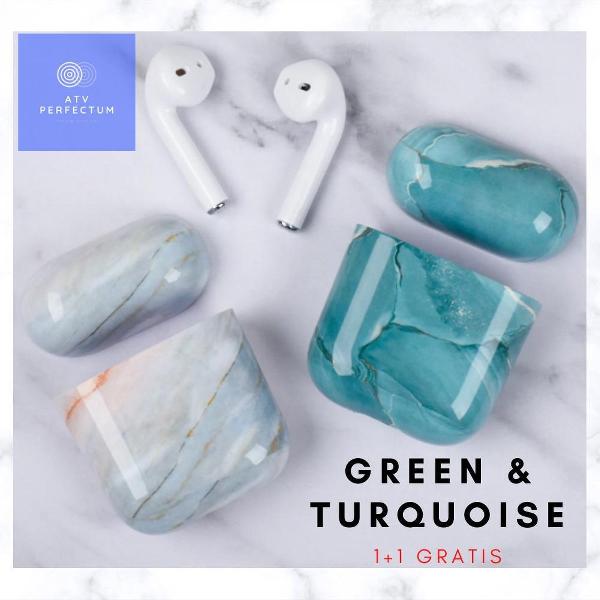 Hardcase MARMER LOOK Hoesje Cover voor Apple AirPods Case Cover – Airpod Hoesjes – Cases – Marmer Turquoise Kleur – Airpod covers – Marmeren cover Airpod – Airpod case van marmer – Turquoise - Green