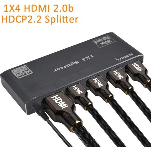 HDMI Splitter 1x4 + Afstandsbediening | 4K@60Hz | 4 HDMI Uitgangspoorten