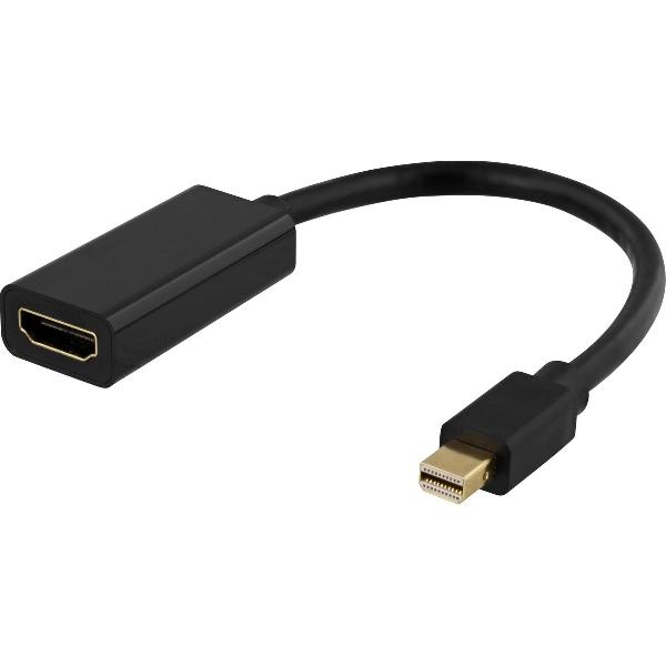 DELTACO DP-HDMI45 - Mini DisplayPort mannelijk naar HDMI vrouwelijk adapter, DisplayPort dual-mode, 4K UHD, 3840x2160 op 60Hz, 0.2m, zwart