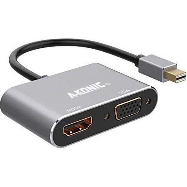 2 in 1 Mini DisplayPort Naar HDMI & VGA Adapter | Mini DP Hub | Thunderbolt To HDMI converter |Thunderbolt 3 | Compatible Apple Macbook | IMAC | Surface Laptop / Pro | Dell | Lenovo | Samsung | HP | Zwart | A-KONIC©