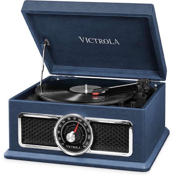 Victrola VTA-810B - Retro Platenspeler, Bluetooth, 4 in 1, Mahonie Blauw