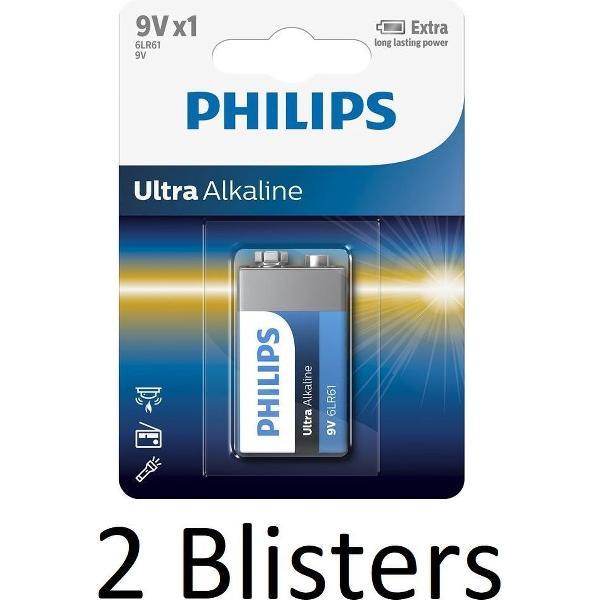 2 Stuks (2 Blisters a 1 st) Philips Ultra Alkaline 9v