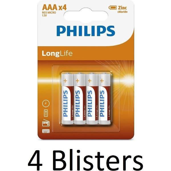 16 Stuks (4 Blisters a 4 st) Philips longlife AAA Batterijen