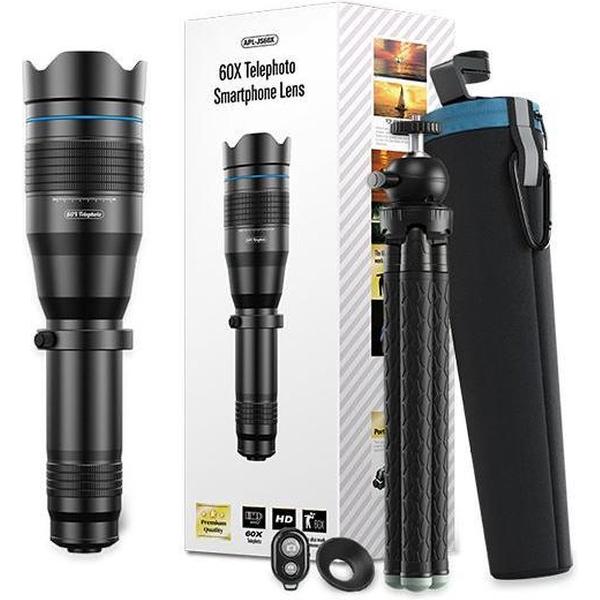 DrPhone APEX60 – Smartphone Zoom Lens + Tripod Statiefhouder – 60x inzoomen – HD – Professioneel gebruik – Zwart