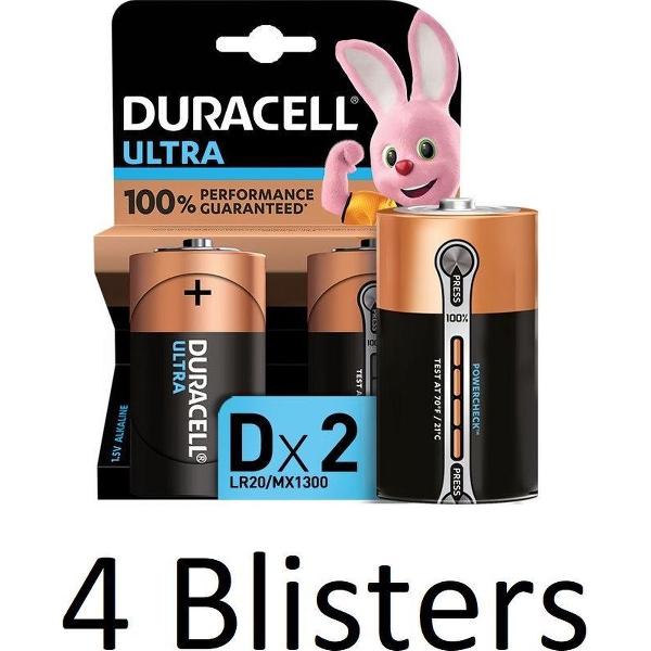 8 Stuks (4 Blisters a 2 st) Duracell Ultra alkaline D-batterijen