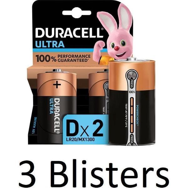 6 Stuks (3 Blisters a 2 st) Duracell Ultra alkaline D-batterijen