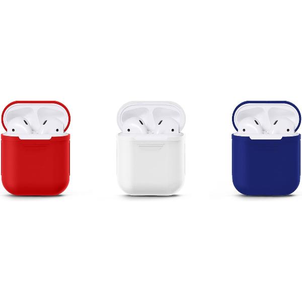 KONINGSDAG Voordeelset 3 stuks Apple Airpods Siliconen - Case - Cover - Hoesje - Geschikt voor Apple Airpods 1 en 2 - Rood / Wit / Blauw