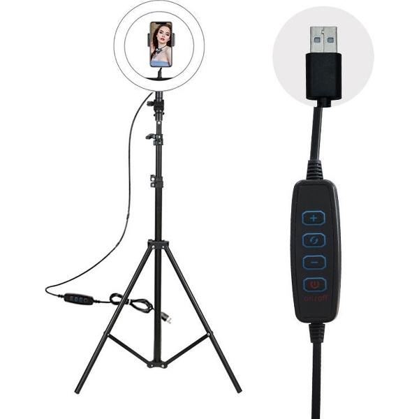 Ringlamp met Statief – Professionele Belichting – Tripod 160 cm – Camera Statief – Voor Video’s, TikTok, Foto – Studiolamp – Dimbare LED Ring Light – Telefoonhouder Smartphone