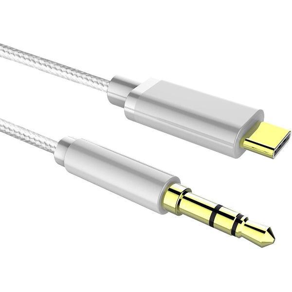 DrPhone SC6 Flex – USB C naar 3.5mm Aux Kabel – Nylon Gevlochten – 1M – Zilver
