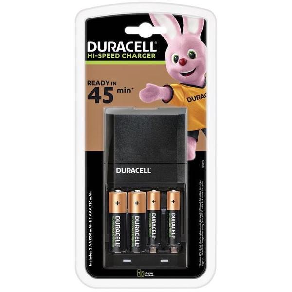 Duracell Batterijlader – Laadt op in 45 minuten, inclusief 2 AA en 2 AAA batterijen