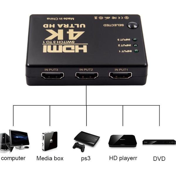 WiseGoods Premium 4K HDMI Splitter - HDMI Switch 3 Poorts - Kabel - Adapter - Converter - Splitter Box Ultra HD - Zwart