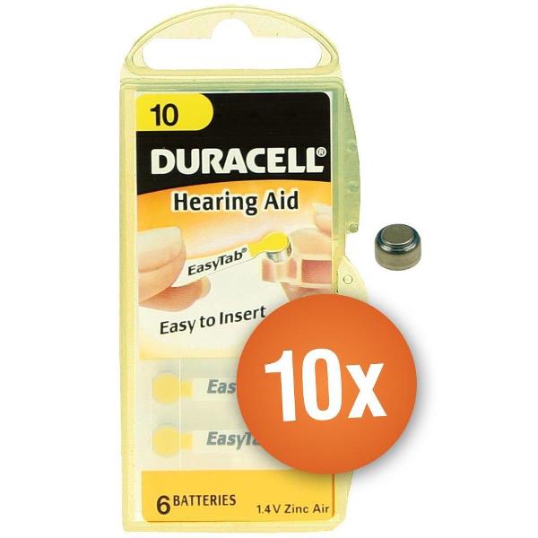 Duracell type 10 gehoorapparaat batterijen DA10 - geel - 60 stuks (10 x 6 batterijen)
