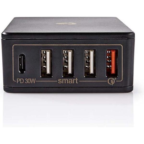 Nedis WCPD30W120BK Thuislader 3,0 A Usb (qc) / Usb-c / 3x Usb-a Power Delivery 30 W Zwart