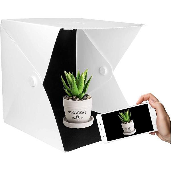 LYVYNG Fotostudio met LED verlichting - Lightbox - Lichttent - 6 achtergrondpapieren voor fotografie - USB met 4 knoppen - Wit