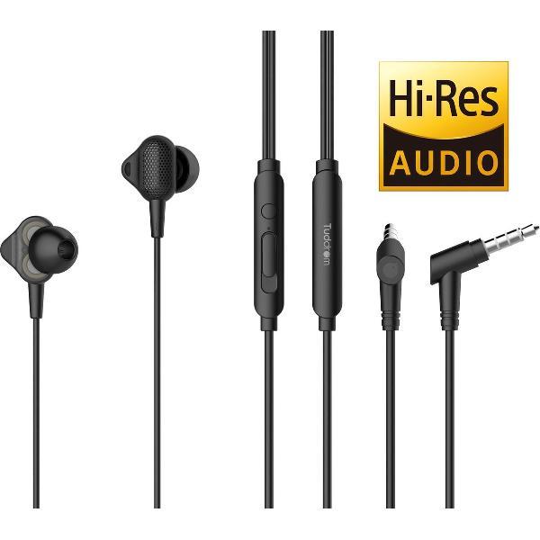 Tuddrom H3 Zwart - Hi-Res In Ear Oordopjes met Microfoon - Dual High Quality Dynamic Drivers - 2 Jaar Garantie