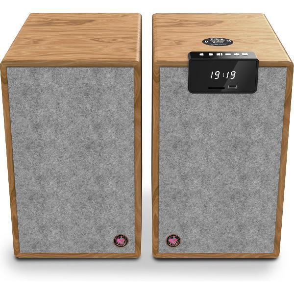 Avlove AVL2B - Hifi Stereo Speaker Set met Bass - Bluetooth, USB en AUX - Draadloos Opladen Bamboe/Grijs