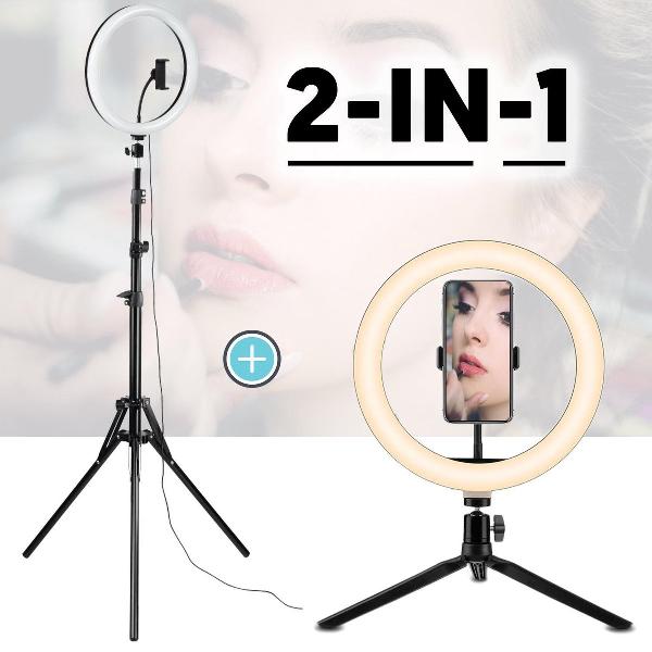 PIXMY - 2-in-1 Ringlamp Met Statief – 10 INCH – Ringlight Met Statief - TikTok Lamp - Ringlamp Smartphone – Ringlamp Telefoon – Incl. Opbergtas - RL10B36