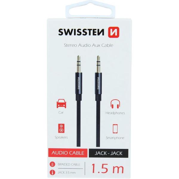 Swissten Audio Aux Kabel - Jack 3.5MM naar Jack 3.5MM - Zwart