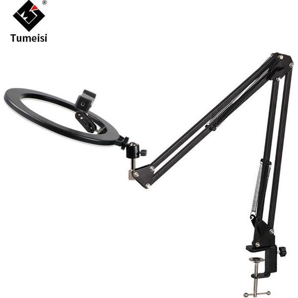 NÖRDIC MFK-020 Ringlamp met tafelstandaard voor smartphone, 3 Verschillende kleurtemperaturen, 360 graden draaibaar, Zwart