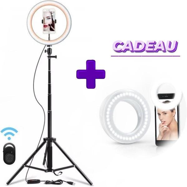 Mogi Products- TikTok -Ring lamp -You Tube -LED Ringlamp met statief (verstelbaar) Incl Telefoonhouder En Bluetooth Afstandsbediening - 30 cm/12 inch -Verstelbaar Tot 160 cm hoog - Selfie Ring Light CASE GRATIS BIJGELEVERD-USB -Make-up light