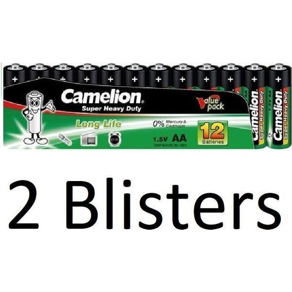 24 stuks (2 Blisters a 12 st) Camelion Green Zinc AA Batterijen