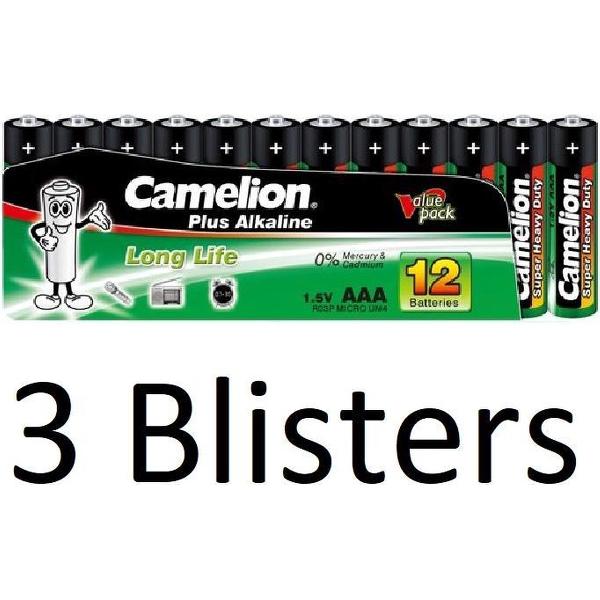 36 Stuks (3 Blisters a 12 st) Camelion Green Zinc AAA/R03