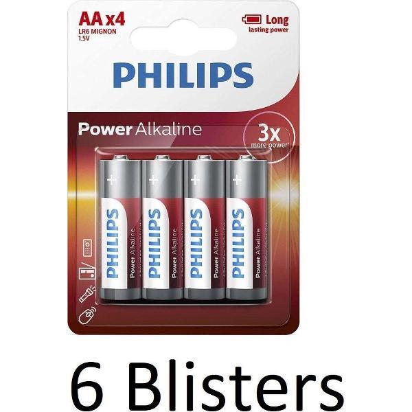 24 Stuks (6 Blisters a 4 st) Philips Power Alkaline AA
