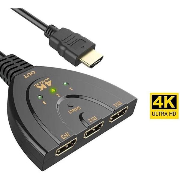 4K HDMI Splitter - 3 in 1 HDMI Uitgang - HDMI Switch - HDMI Verdeler - 1080p - Zwart