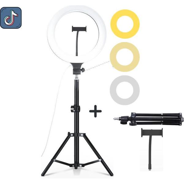 Professionele Ringlamp Met Verstelbaar Statief - Incl Telefoonhouder - 10 Inch / 26 CM - 85CM - Vlog - Make-Up Light - Incl 3 Licht Standen - LED - Multifunctioneel