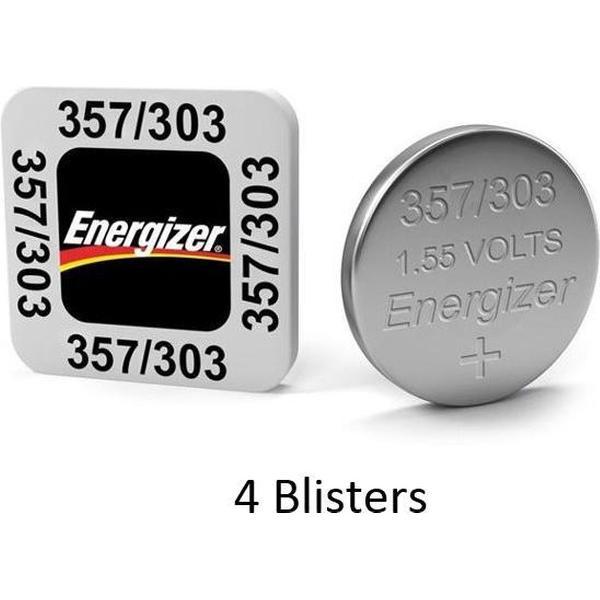 4 stuks (4 blisters a 1 stuk) Energizer 357-303 /G13 / SR44W 1.5V knoopcel batterij