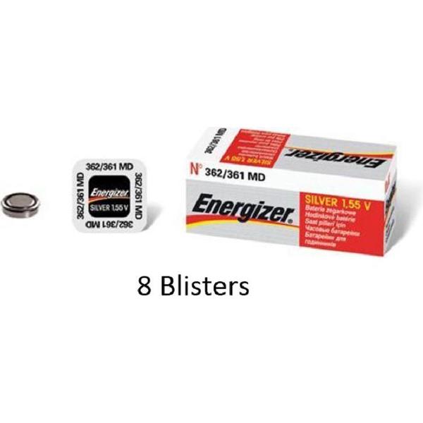 8 stuks (8 blisters a 1 stuk) Energizer 362 / 361 Horloge batterij Zilver Oxide SR721SW