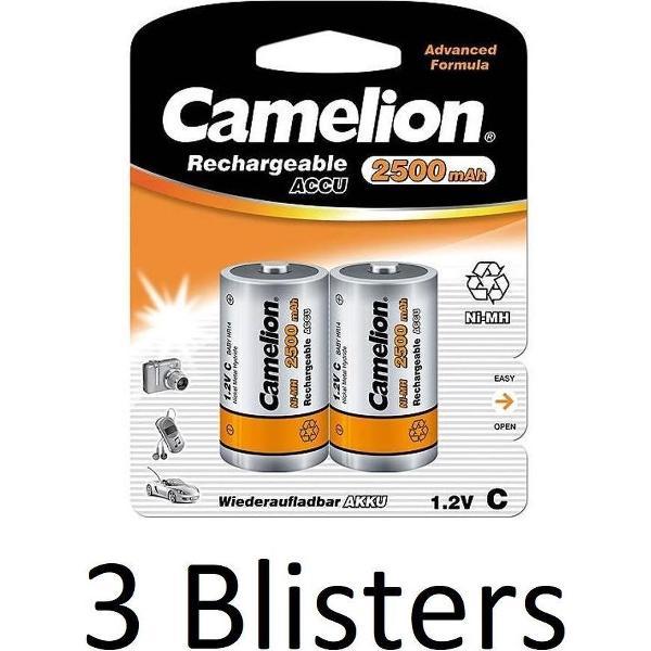 6 Stuks (3 Blisters a 2 st) Camelion Rechargeable NimH D 2500mAh